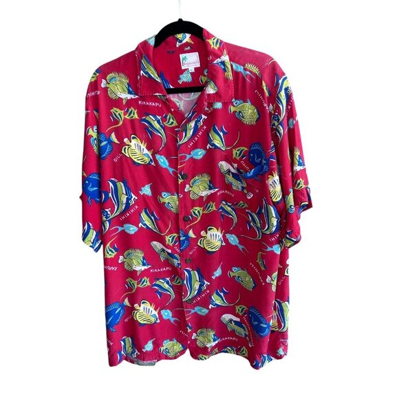 Vintage Reminiscence by Stewart Richer Red Hawaiian Fish Loop Collar Shirt - Picture 6 of 10